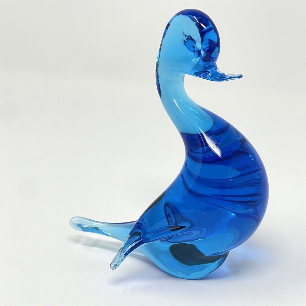Hand Blown Art Glass Blue Swan Figurine Paperweight Granna Glass Sweden Vintage